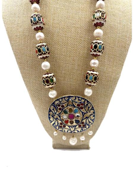 COLLARES DE PERLAS Y PIEDRA CON MEDALLON EXOTICO JOYAS INDIAS UNICAS