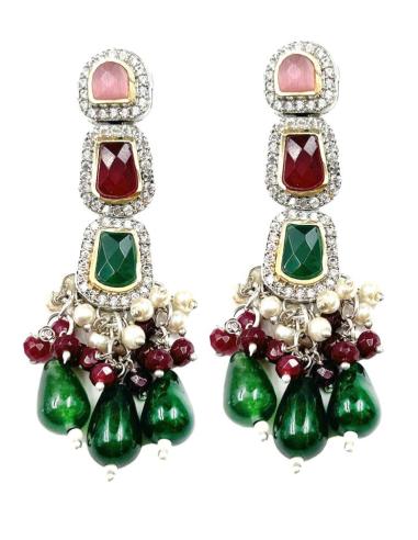 PENDIENTES MUJER PARA BODAS CON CIRCONITA Y PIEDRA DISEÑO LARGO