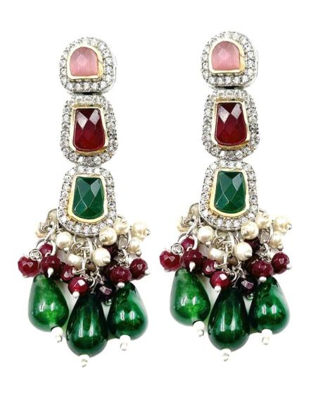 PENDIENTES MUJER PARA BODAS CON CIRCONITA Y PIEDRA DISEÑO LARGO