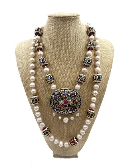 COLLARES DE PERLAS Y PIEDRA CON MEDALLON EXOTICO JOYAS INDIAS UNICAS