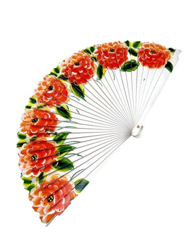 ABANICOS BLANCOS CON VISTOSAS FLORES NARANJAS