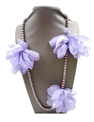 COLLARES LILAS DE CRISTAL NUDO CON LAZOS TELA VAPOROSOS