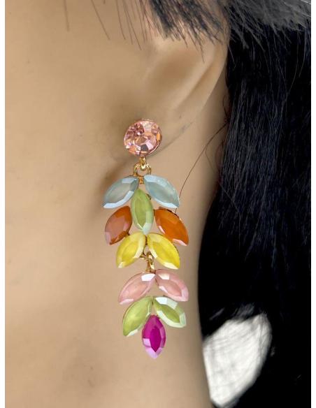 PENDIENTES FIESTA MULTICOLOR CON HOJITAS