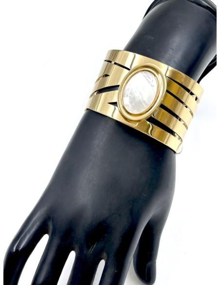PULSERAS DE MUJER ANCHAS DORADAS Y BLANCAS