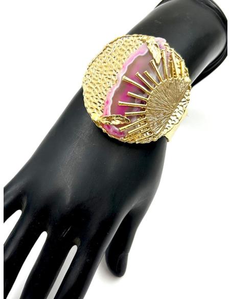 DORADOS BRAZALETES DE PIEDRAS FUCSIAS DE DISEÑO ESTRELLADO PARA BODAS