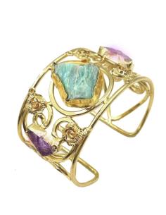 Imagen del producto PULSERAS VERDES Y MORADAS BRAZALETE DORADO ANCHO PARA MUJER