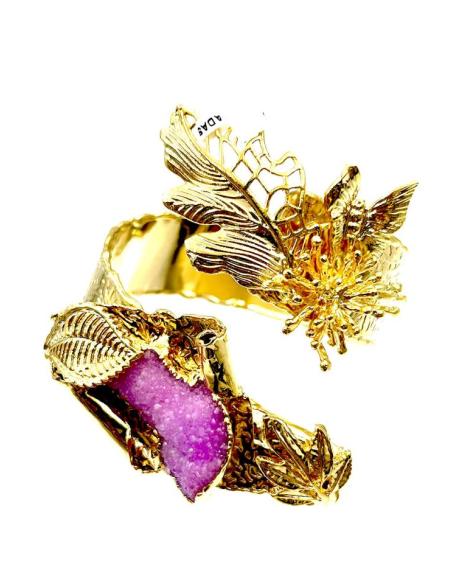 PULSERAS ONLINE DORADAS ANCHAS CON PIEDRA ROSA PARA BODAS FIESTA Y GALAS