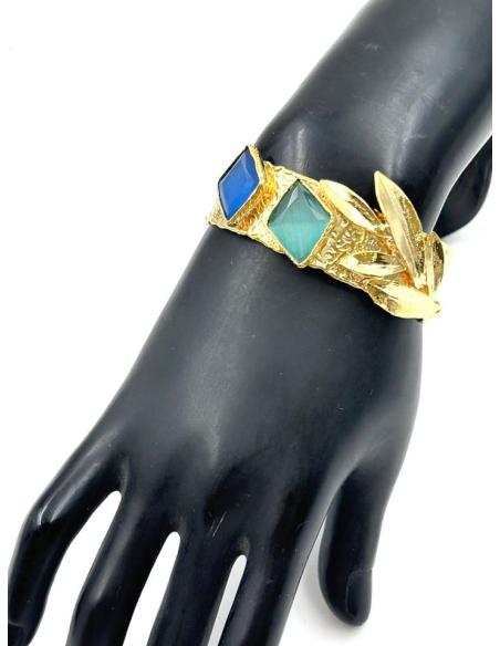 PULSERAS MUJER DORADAS CON BONITAS PIEDRAS AZULES