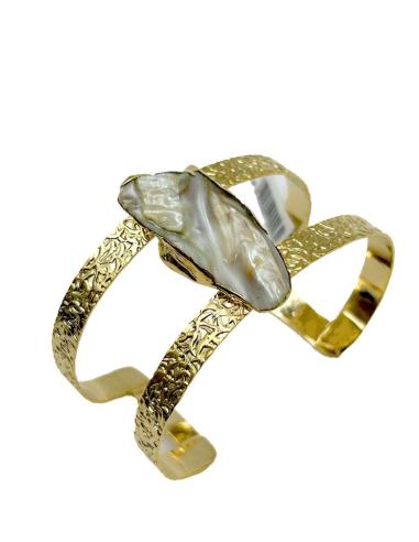 PULSERAS DE PERLAS BARROCAS DISEÑO ANCHO DORADO PARA BODAS