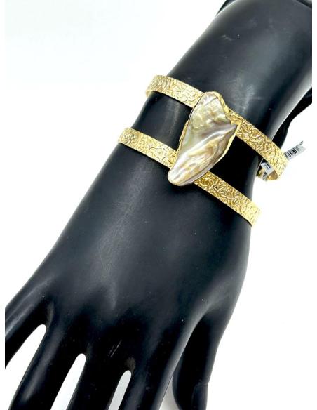 PULSERAS DE PERLAS BARROCAS DISEÑO ANCHO DORADO PARA BODAS