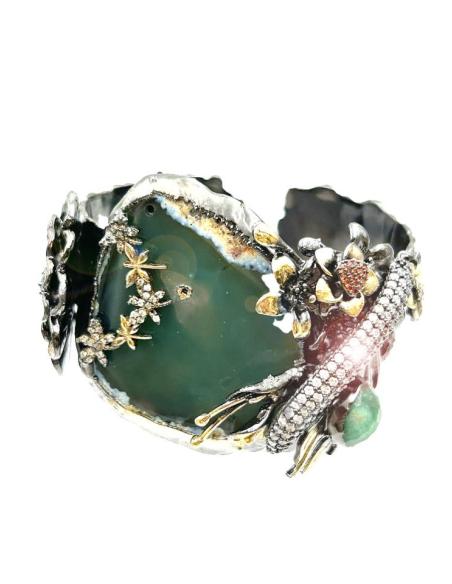 BRAZALETES MUJER DE PIEDRA VERDE DE DISEÑO ACTUAL
