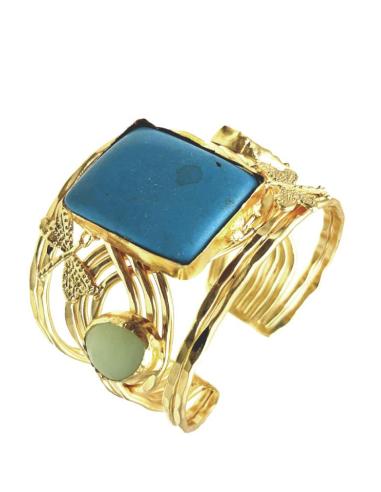 BRAZALETES ANCHOS DE PIEDRAS TURQUESAS Y DORADO