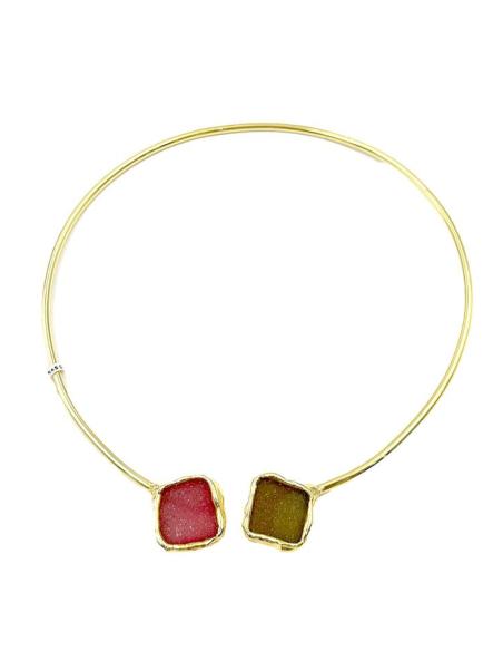 COLLARES DE PIEDRAS DRUSAS VINO Y VERDE OLIVA