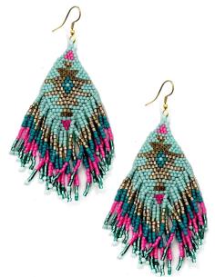 Imagen del producto PENDIENTES LARGOS AZULES AGUA Y FUCSIAS CON FLECOS