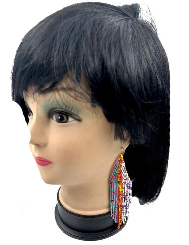 PENDIENTES LARGOS CON CUENTAS MULTICOLOR Y FLECOS