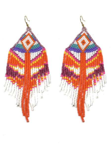 PENDIENTES NARANJAS CON FLECOS ESTILO IBIZA PARA LAS NOCHES DE VERANO