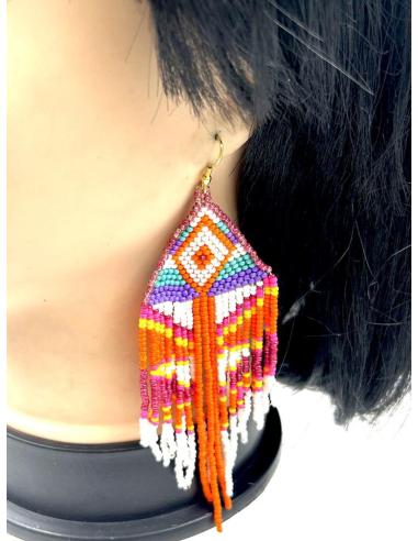 PENDIENTES NARANJAS CON FLECOS ESTILO IBIZA PARA LAS NOCHES DE VERANO