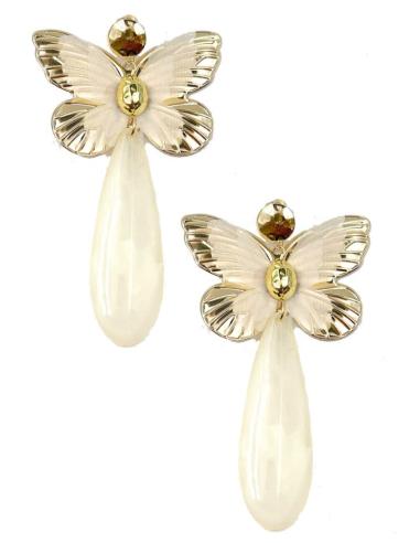 PENDIENTES MUJER LARGOS BLANCOS CON MARIPOSAS IDEALES PARA EL VERANO