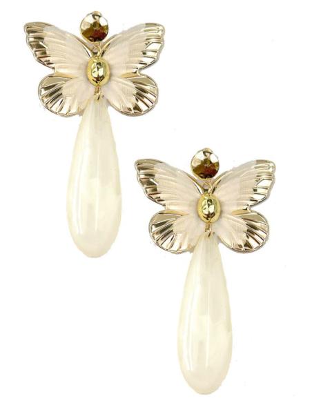 PENDIENTES MUJER LARGOS BLANCOS CON MARIPOSAS IDEALES PARA EL VERANO