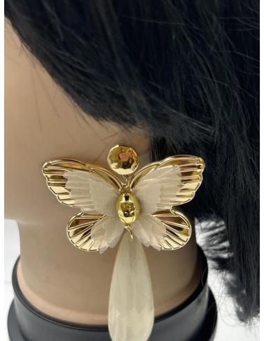 PENDIENTES MUJER LARGOS BLANCOS CON MARIPOSAS IDEALES PARA EL VERANO