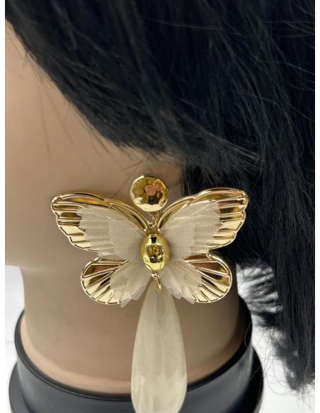 PENDIENTES MUJER LARGOS BLANCOS CON MARIPOSAS IDEALES PARA EL VERANO