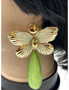 PENDIENTES MUJER LARGOS VERDES CON MARIPOSAS IDEALES PARA EL VERANO 2