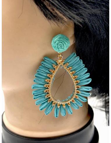 PENDIENTES MUJER TURQUESAS RAFIA PARA EL VERANO