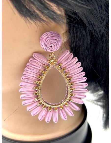 PENDIENTES MUJER LILAS RAFIA PARA EL VERANO