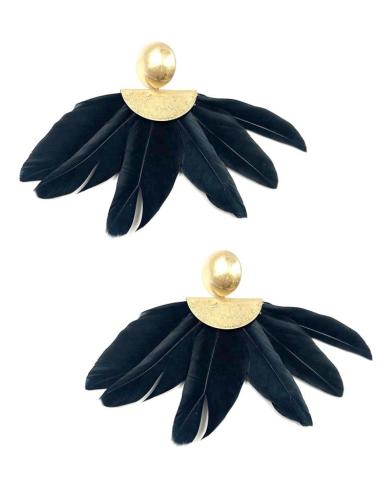 PENDIENTES MUJER LARGOS DE PLUMAS NEGRAS
