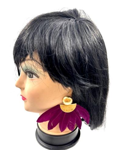 PENDIENTES MUJER LARGOS DE PLUMAS MORADO CARDENAL