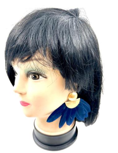 PENDIENTES MUJER LARGOS AZULES MARINO CON PLUMAS IDEAL BODA