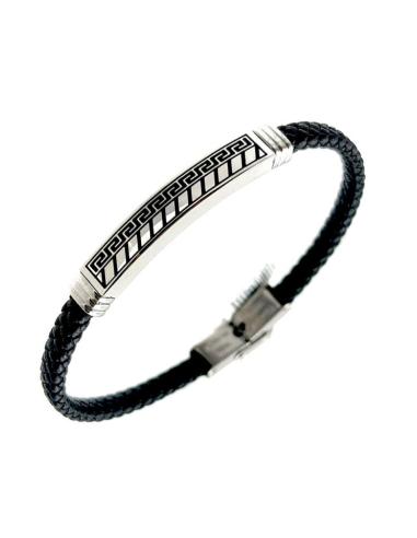 PULSERAS HOMBRE DE CUERO CON GRABADO GRECA GRIEGA
