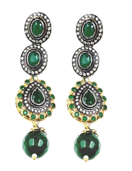PENDIENTES LARGOS VERDES ESMERALDA JOYA ANTIGUA IDEAL PARA MADRINAS