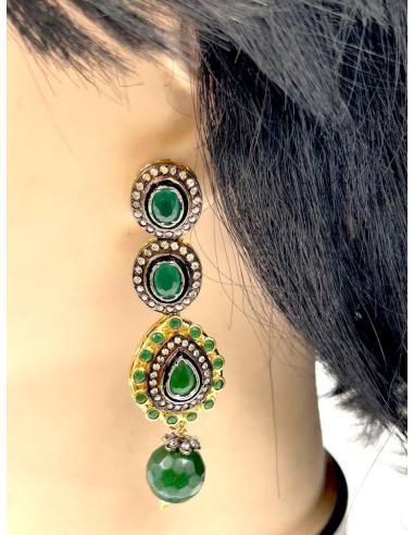 PENDIENTES LARGOS VERDES ESMERALDA JOYA ANTIGUA IDEAL PARA MADRINAS
