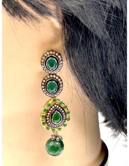 PENDIENTES LARGOS VERDES ESMERALDA JOYA ANTIGUA IDEAL PARA MADRINAS