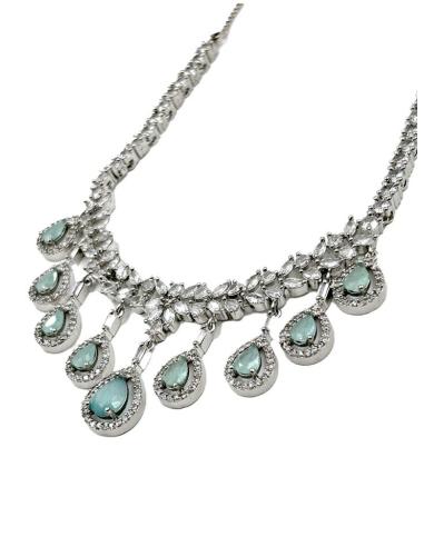 COLLARES MUJER VERDE AGUA Y CIRCONITAS PARA BODAS ALTA BISUTERIA