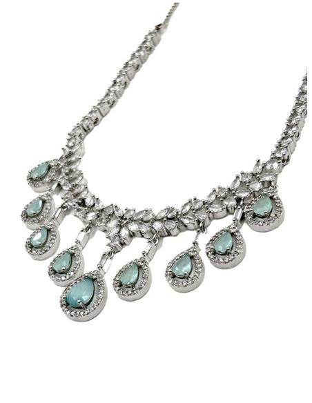 COLLARES MUJER VERDE AGUA Y CIRCONITAS PARA BODAS ALTA BISUTERIA