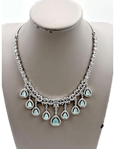 COLLARES MUJER VERDE AGUA Y CIRCONITAS PARA BODAS ALTA BISUTERIA