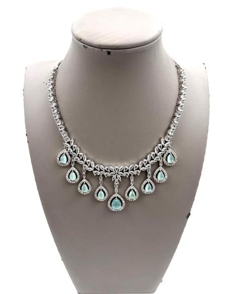 COLLARES MUJER VERDE AGUA Y CIRCONITAS PARA BODAS ALTA BISUTERIA