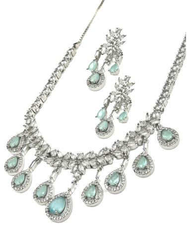 COLLARES MUJER VERDE AGUA Y CIRCONITAS PARA BODAS ALTA BISUTERIA