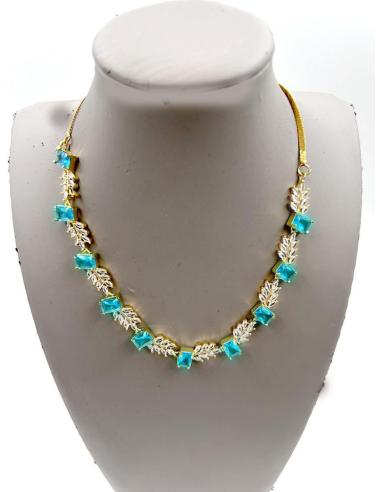 COLLARES MUJER DORADOS Y AZULES DE BODA Y EVENTOS ESTILO CLASICO