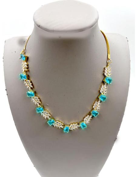 COLLARES MUJER DORADOS Y AZULES DE BODA Y EVENTOS ESTILO CLASICO