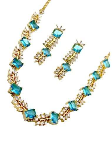COLLARES MUJER DORADOS Y AZULES DE BODA Y EVENTOS ESTILO CLASICO
