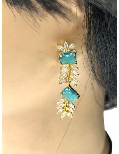 PENDIENTES BODA DORADOS Y AZULES PARA BODAS Y EVENTOS