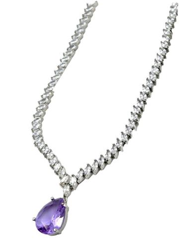 COLLARES JOYA CON CIRCONITAS Y LAGRIMA EN MORADO ESPECIAL BODAS