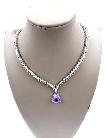 COLLARES JOYA CON CIRCONITAS Y LAGRIMA EN MORADO ESPECIAL BODAS