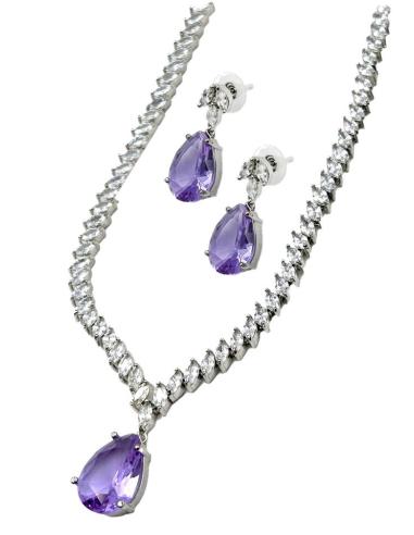 COLLARES JOYA CON CIRCONITAS Y LAGRIMA EN MORADO ESPECIAL BODAS