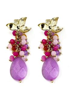 PENDIENTES LARGOS LILAS DE AGATAS PARA INVITADAS DE BAUTIZOS Y BODAS