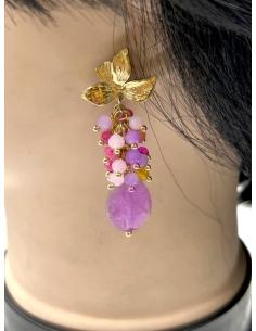 PENDIENTES LARGOS LILAS DE AGATAS PARA INVITADAS DE BAUTIZOS Y BODAS 2