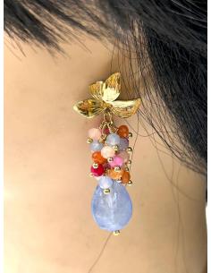 PENDIENTES LARGOS FUCSIAS DE AGATAS PARA INVITADAS DE BAUTIZOS Y BODAS 2